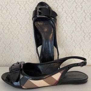 Burberry Nova Check Slingback Patent Leather Flats